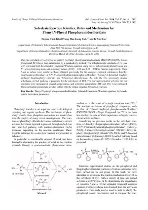 Solvolysis Reaction Kinetics, Rates and Mechanism for Phenyl N-Phenyl Phosphoramidochloridate