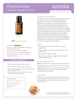 Frankincense Boswellia Essential Oil 15 Ml PRODUCT INFORMATION PAGE