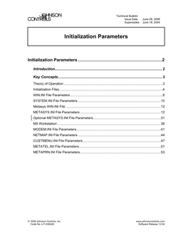 Initialization Parameters Technical Bulletin