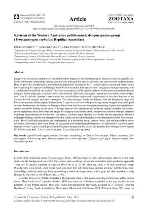 Revision of the Western Australian Pebble-Mimic Dragon Species-Group (Tympanocryptis Cephalus: Reptilia: Agamidae)