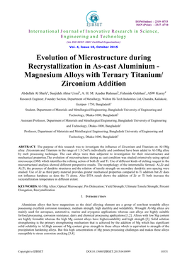 Evolution of Microstructure During Recrystallization in As-Cast Aluminium - Magnesium Alloys with Ternary Titanium/ Zirconium Addition