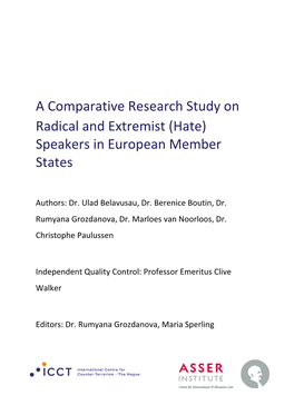 A Comparative Research Study on Radical and Extremist (Hate) Speakers in European Member States