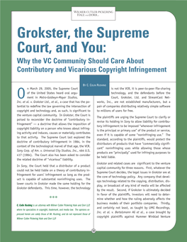 Grokster, the Supreme Court, and You: Why the VC Community Should Care About Contributory and Vicarious Copyright Infringement