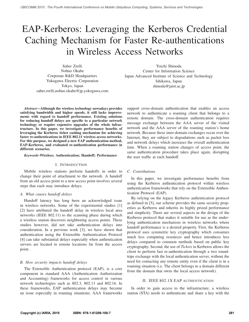 Leveraging the Kerberos Credential Caching Mechanism for Faster Re-Authentications in Wireless Access Networks