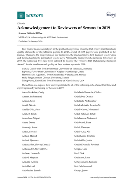 Acknowledgement to Reviewers of Sensors in 2019 Sensors Editorial Office