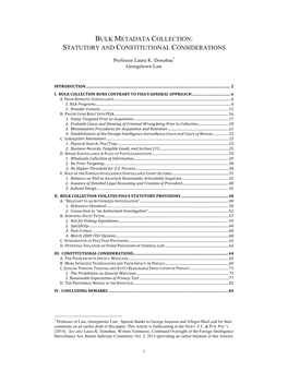 Bulk Metadata Collection: Statutory and Constitutional Considerations