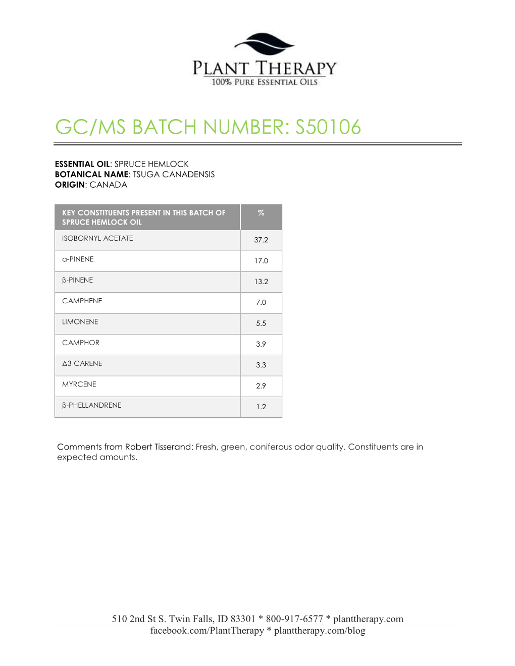 Gc/Ms Batch Number: S50106