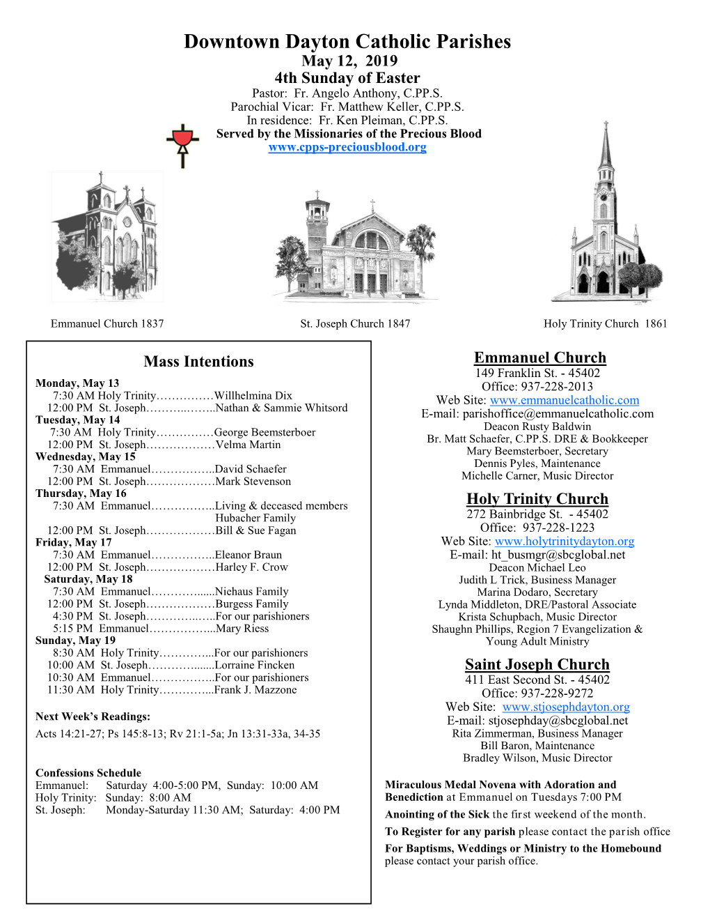 Downtown Dayton Catholic Parishes May 12, 2019 4Th Sunday of Easter Pastor: Fr