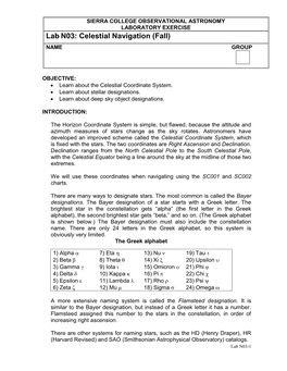 Celestial Navigation (Fall) NAME GROUP