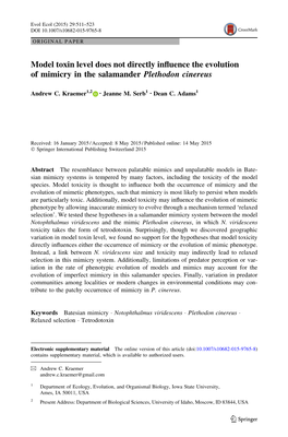 Model Toxin Level Does Not Directly Influence the Evolution of Mimicry In