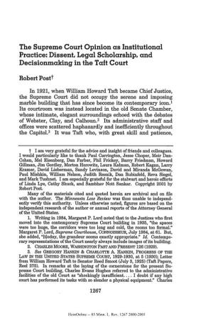 The Supreme Court Opinion As Institutional Practice: Dissent, Legal Scholarship, and Decisionmaking in the Taft Court