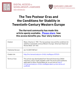The Two Postwar Eras and the Conditions for Stability in Twentieth-Century Western Europe