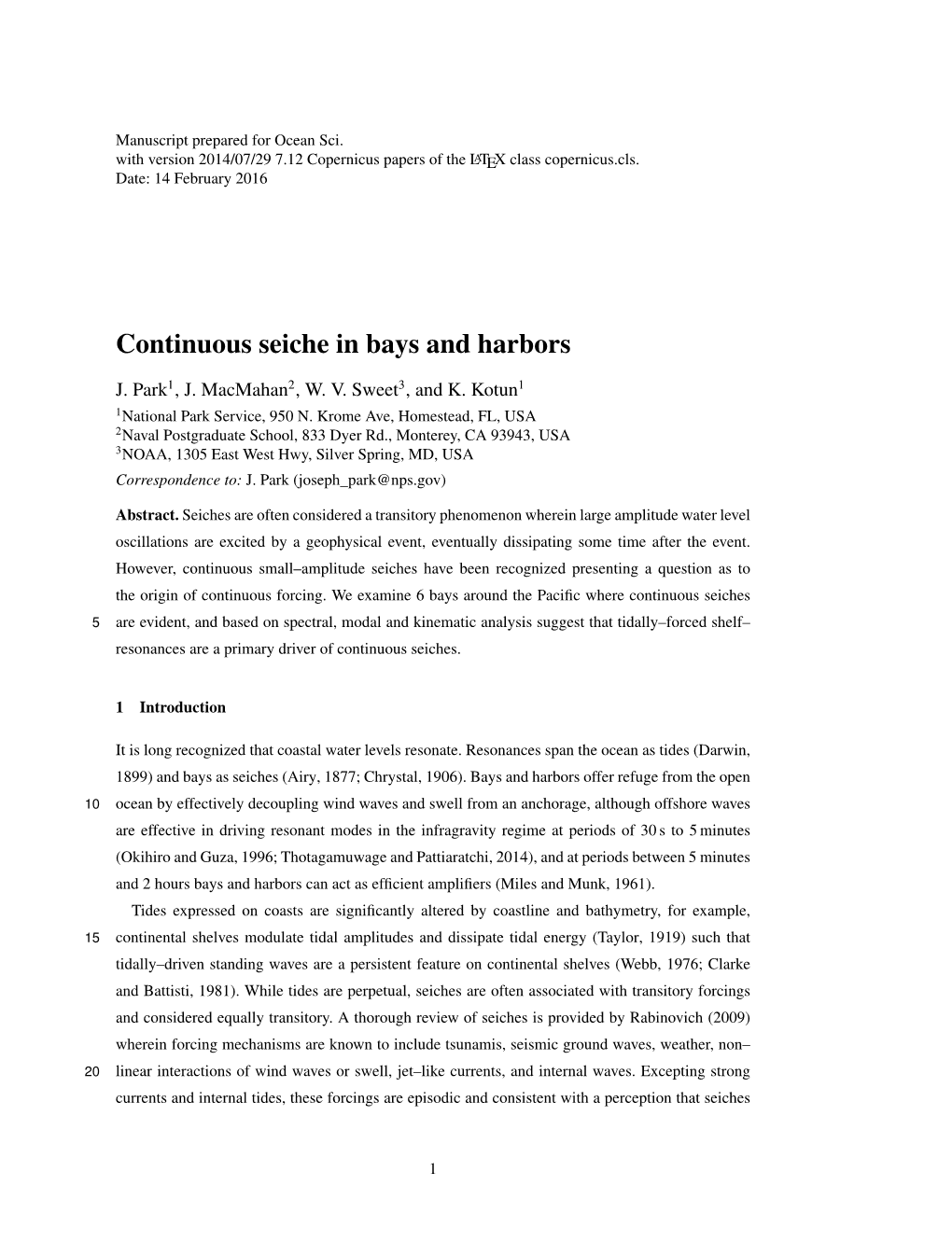 Continuous Seiche in Bays and Harbors