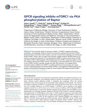 GPCR Signaling Inhibits Mtorc1 Via PKA Phosphorylation of Raptor