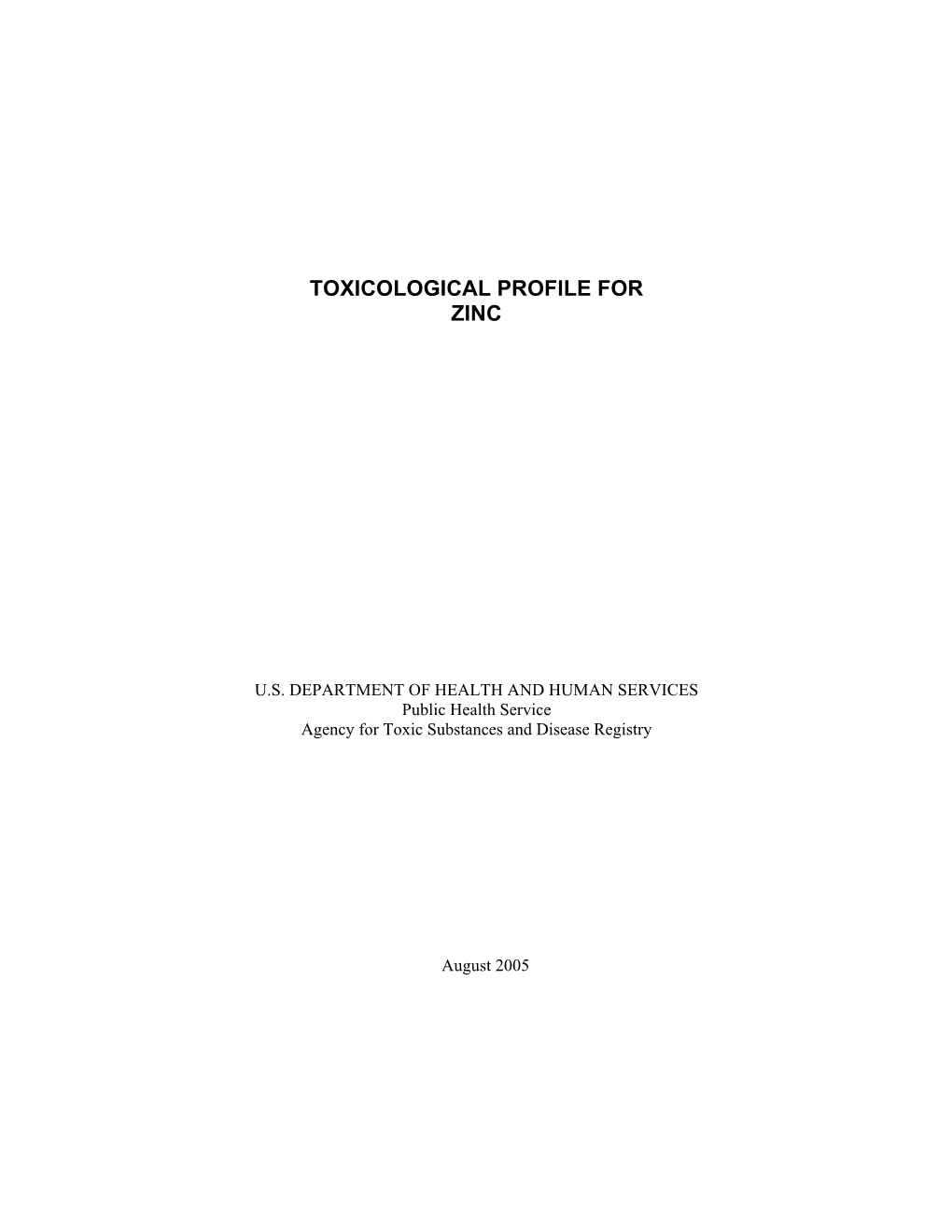 Toxicological Profile for Zinc