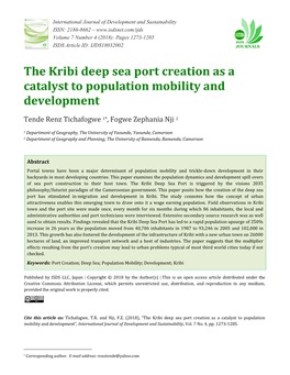 The Kribi Deep Sea Port Creation As a Catalyst to Population Mobility and Development