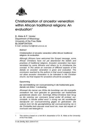 Christianisation of Ancestor Veneration Within African Traditional Religions: an Evaluation1