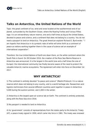 Talks on Antarctica: United Nations of the World (English)