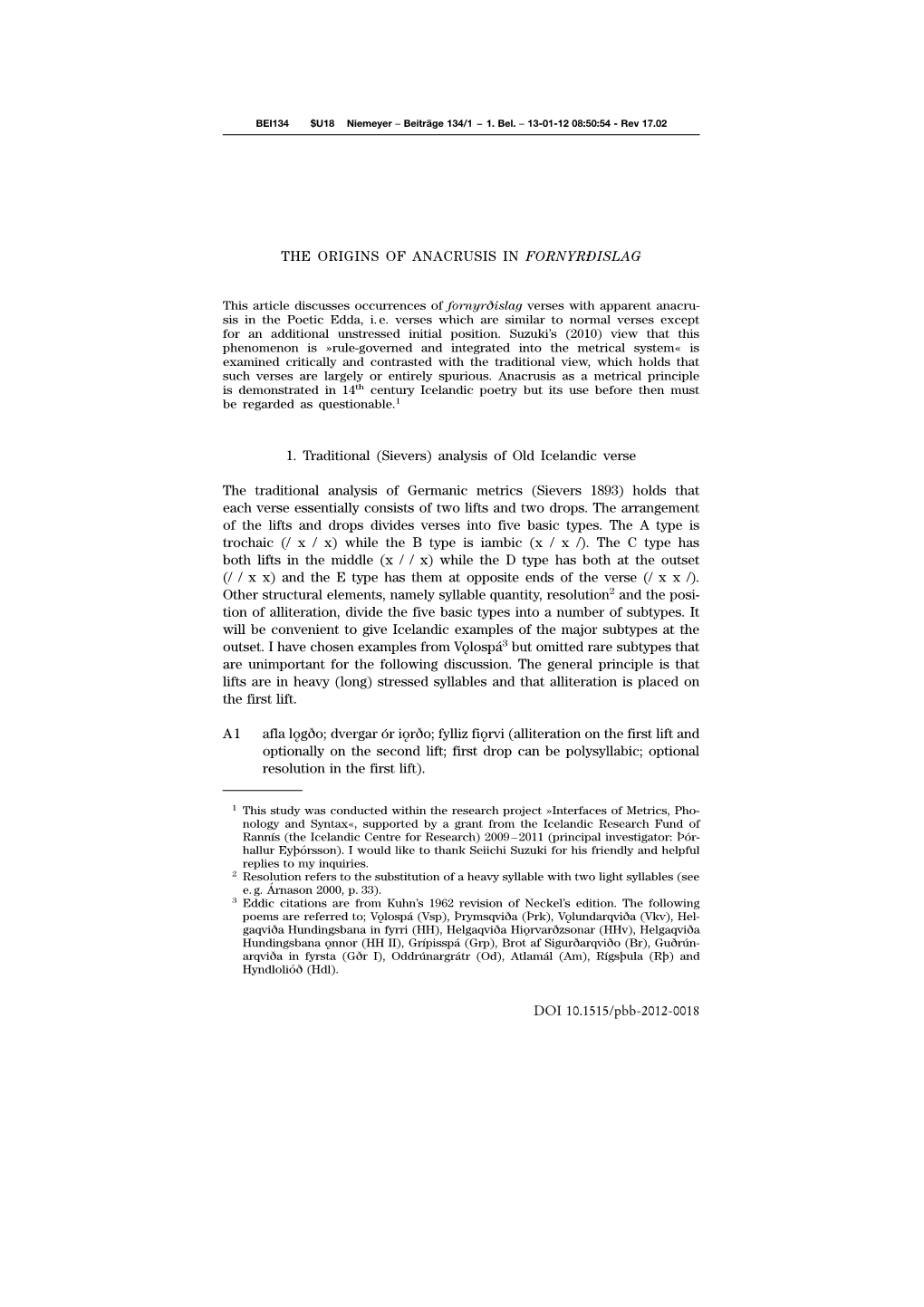 THE ORIGINS of ANACRUSIS in FORNYRDISLAG 1. Traditional