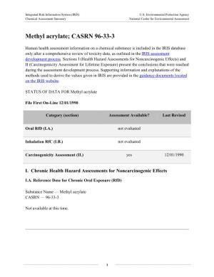 Methyl Acrylate (CASRN 96-33-3) | IRIS