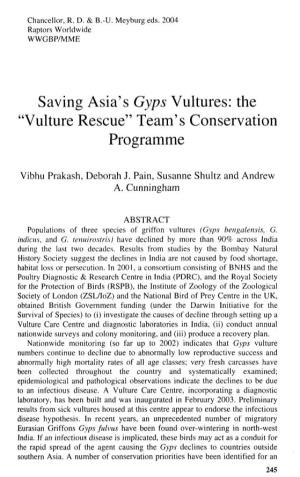 Saving Asia's Gyps Vultures: the "Vulture Rescue" Team's Conservation Programme