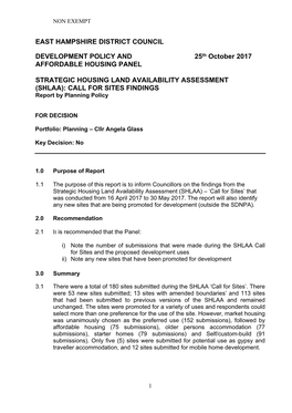 SHLAA): CALL for SITES FINDINGS Report by Planning Policy