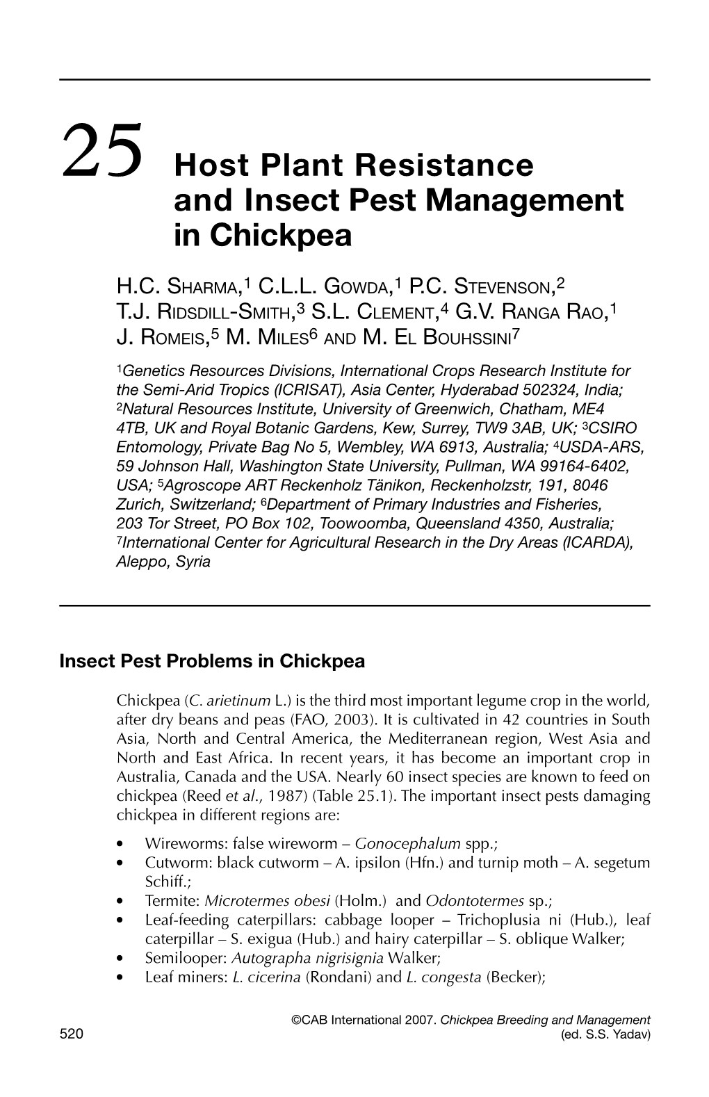 25 Host Plant Resistance and Insect Pest Management in Chickpea