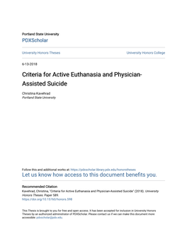Criteria for Active Euthanasia and Physician-Assisted Suicide" (2018)