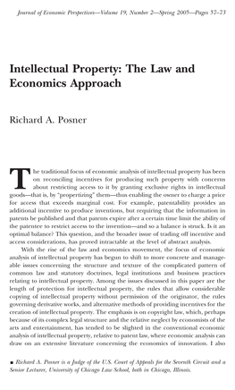 Intellectual Property: the Law and Economics Approach