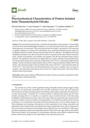Physicochemical Characteristics of Protein Isolated from Thraustochytrid Oilcake