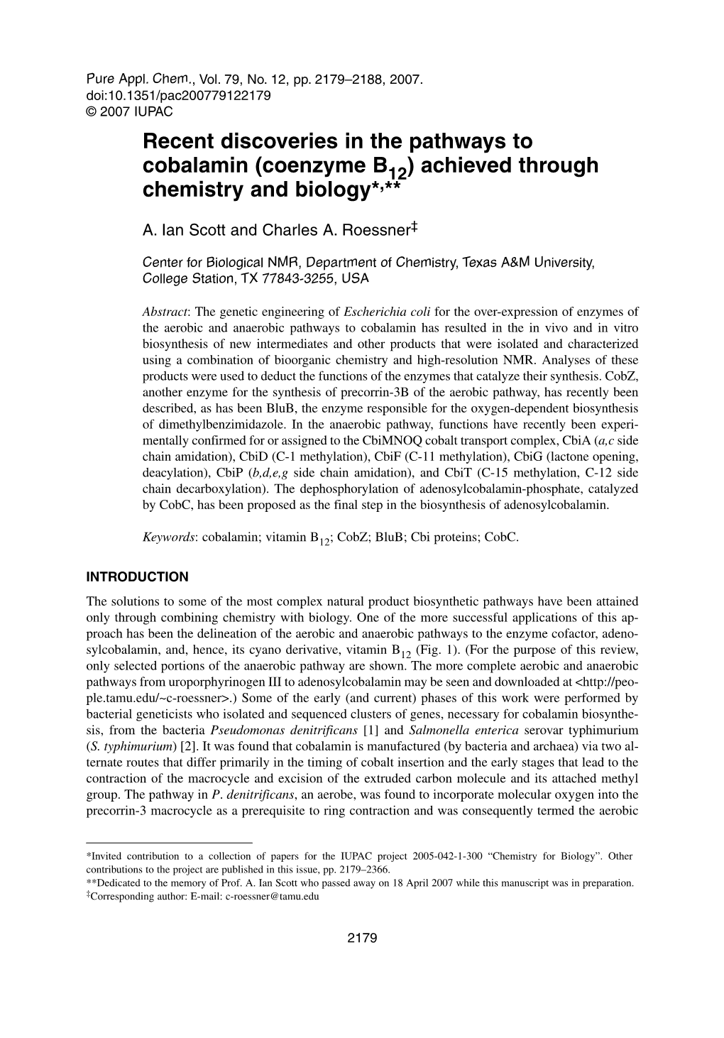 (Coenzyme B12) Achieved Through Chemistry and Biology*,**