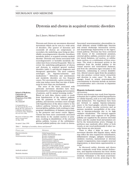 Dystonia and Chorea in Acquired Systemic Disorders
