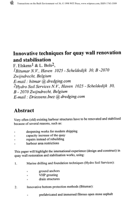 Innovative Techniques for Quay Wall Renovation And