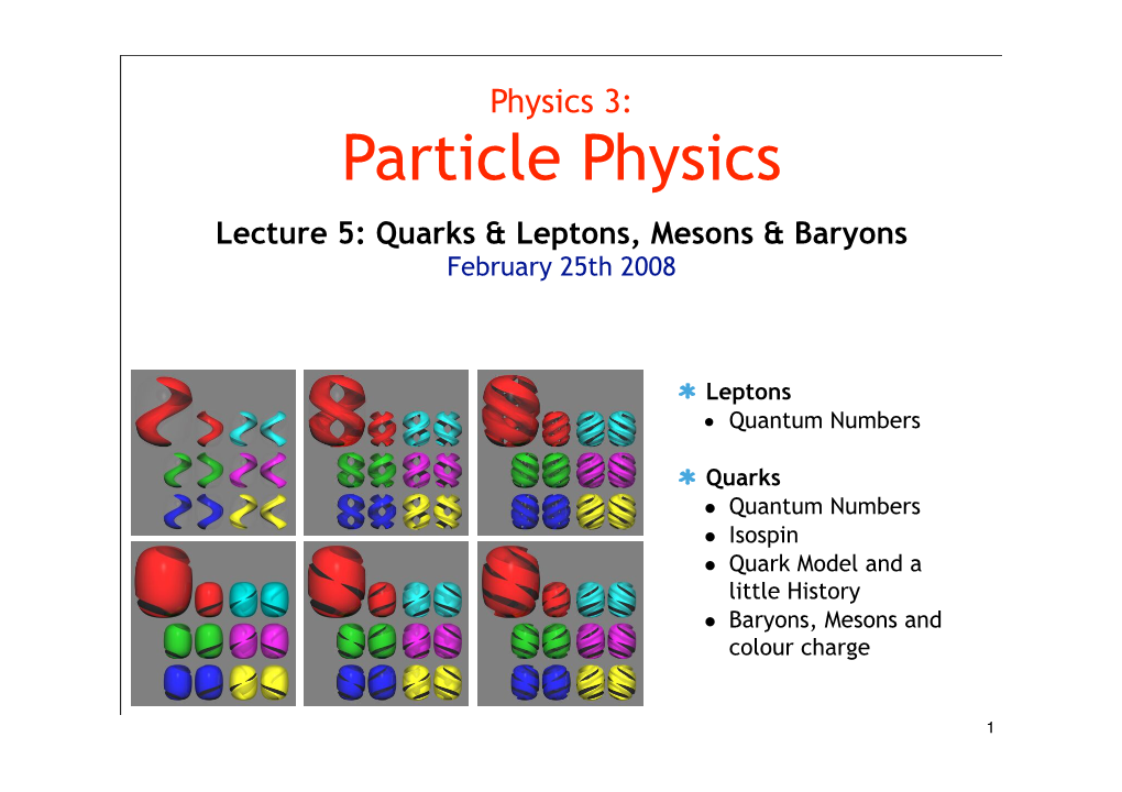 Lecture 5: Quarks & Leptons, Mesons & Baryons