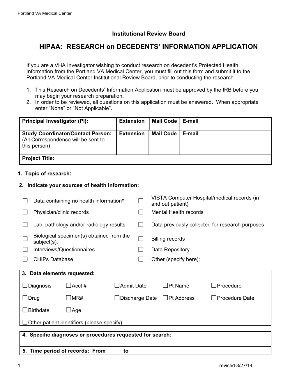 Decedents Information Application (Portland VA Medical Center)