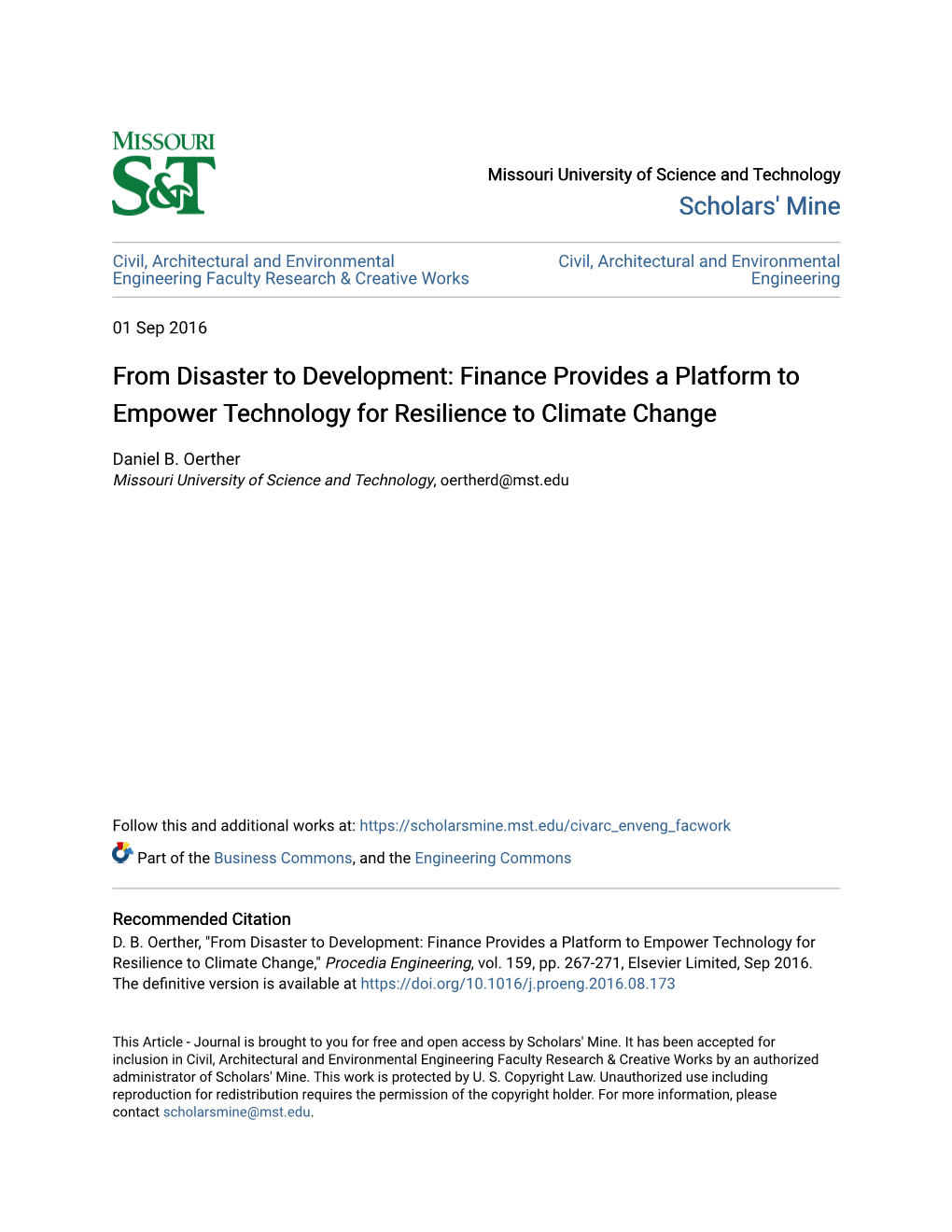 From Disaster to Development: Finance Provides a Platform to Empower Technology for Resilience to Climate Change