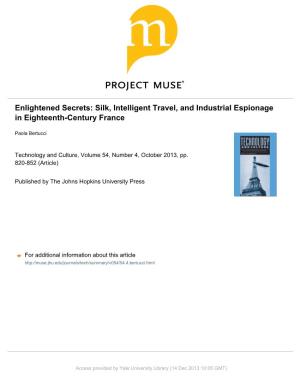 Enlightened Secrets: Silk, Intelligent Travel, and Industrial Espionage in Eighteenth-Century France