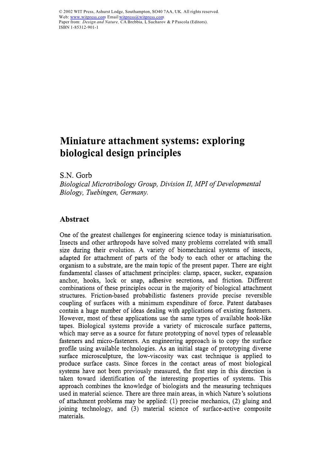 Miniature Attachment Systems: Exploring Biological Design Principles