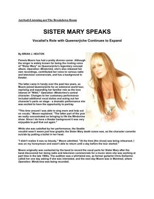 Sister Mary Speaks