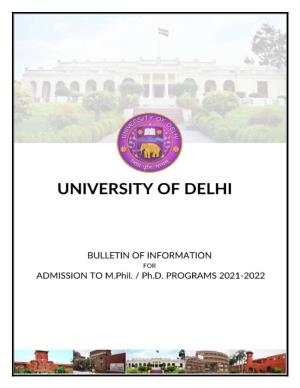 BULLETIN of INFORMATION for ADMISSION to M.Phil./Ph.D