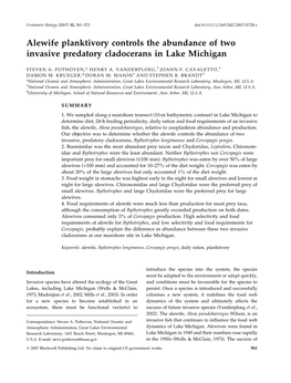 Alewife Planktivory Controls the Abundance of Two Invasive Predatory Cladocerans in Lake Michigan