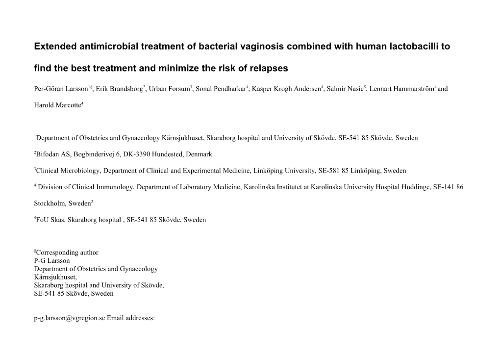 Human Lactobacilli As Adjuvant Treatment to Patients with Bacterial Vaginosis Decreases