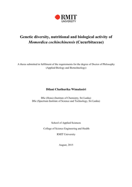 Genetic Diversity, Nutritional and Biological Activity of Momordica