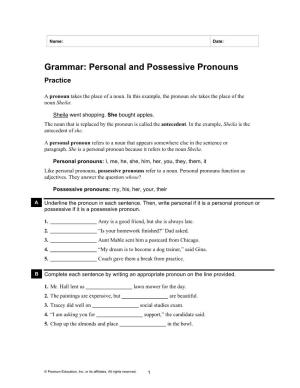 Grammar: Personal and Possessive Pronouns Practice