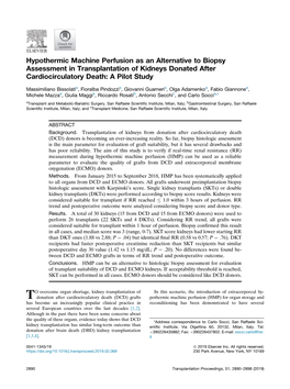 Hypothermic Machine Perfusion As an Alternative to Biopsy Assessment in Transplantation of Kidneys Donated After Cardiocirculatory Death: a Pilot Study