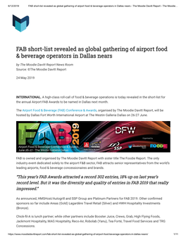 FAB Short-List Revealed As Global Gathering of Airport Food & Beverage Operators in Dallas Nears - the Moodie Davitt Report - the Moodie…