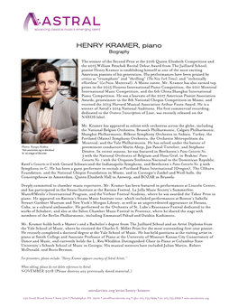 HENRY KRAMER, Piano Biography