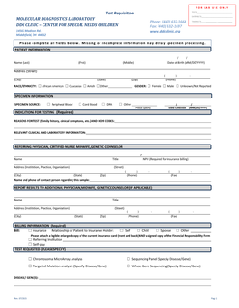 Test Requisition MOLECULAR DIAGNOSTICS LABORATORY