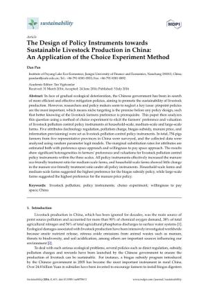 The Design of Policy Instruments Towards Sustainable Livestock Production in China: an Application of the Choice Experiment Method