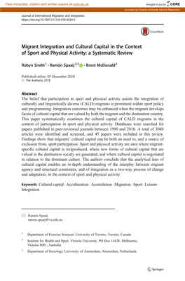 Migrant Integration and Cultural Capital in the Context of Sport and Physical Activity: a Systematic Review